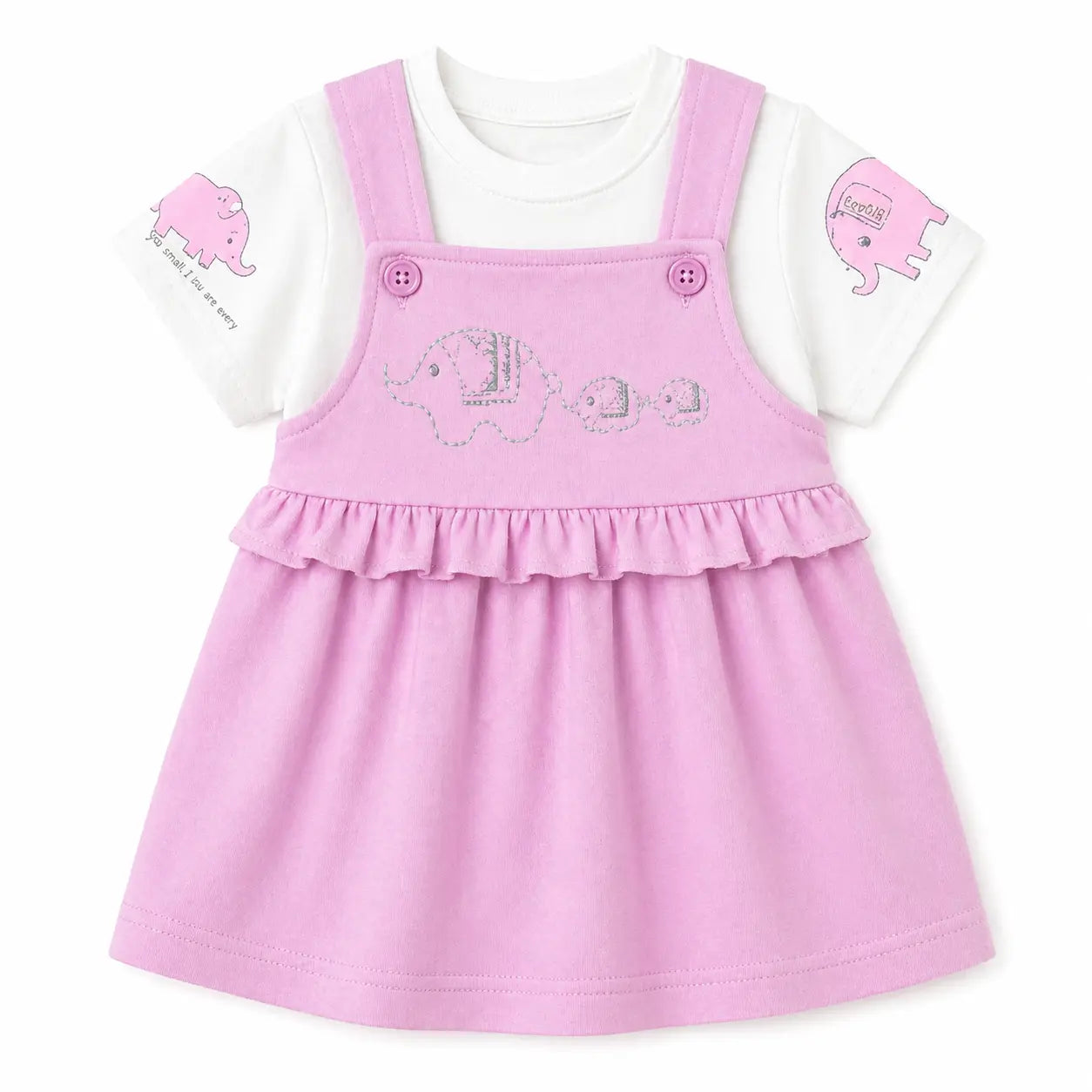 Baby Girls Pink Pinafore Dress with Elephant Embroidery & Tee Set BloomUp