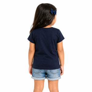 Navy Blue Minimal Graphic Kids T-Shirt – Soft Cotton Summer Wear for Girls BloomUp