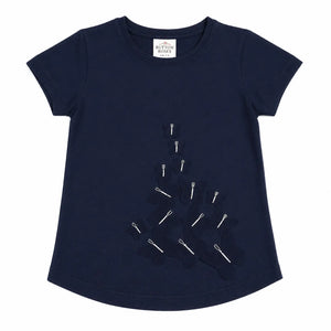 Navy Blue Minimal Graphic Kids T-Shirt – Soft Cotton Summer Wear for Girls BloomUp