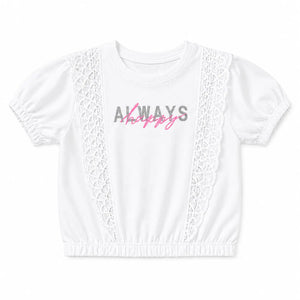 White & Pink Lace Panel Kids T-Shirt – Soft Cotton Stylish Summer Wear for Girls BloomUp