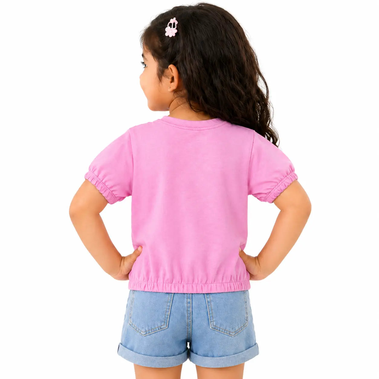 Pink Lace Panel Kids T-Shirt – Soft Cotton Stylish Summer Wear for Girls BloomUp