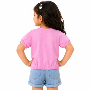 Pink Lace Panel Kids T-Shirt – Soft Cotton Stylish Summer Wear for Girls BloomUp