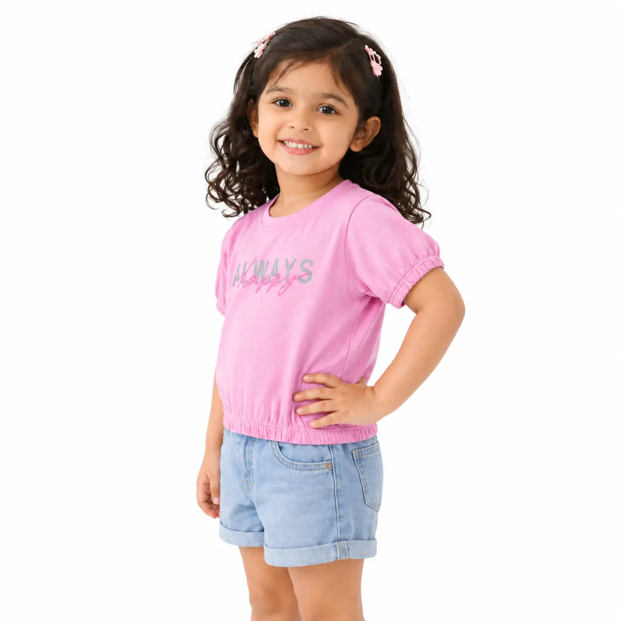 Pink Lace Panel Kids T-Shirt – Soft Cotton Stylish Summer Wear for Girls BloomUp