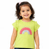 Lime Green Rainbow Kids Co-ord Set with Denim Shorts – Soft Cotton Summer Wear for Girls