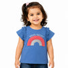 Blue Rainbow Graphic Ruffle Sleeve Kids T-Shirt – Soft Cotton Summer Wear for Girls  Full Description