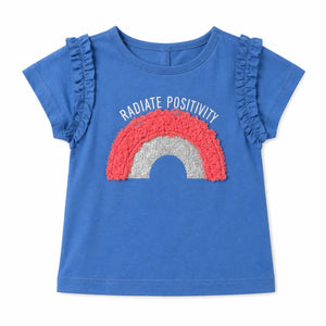 Blue Rainbow Graphic Ruffle Sleeve Kids T-Shirt – Soft Cotton Summer Wear for Girls  Full Description BloomUp