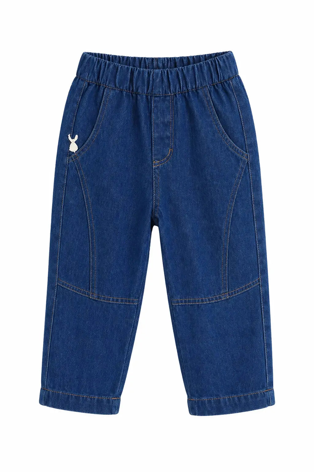 Kids Dark Blue Denim Pants with Elastic Waist & Heart Detail BloomUp