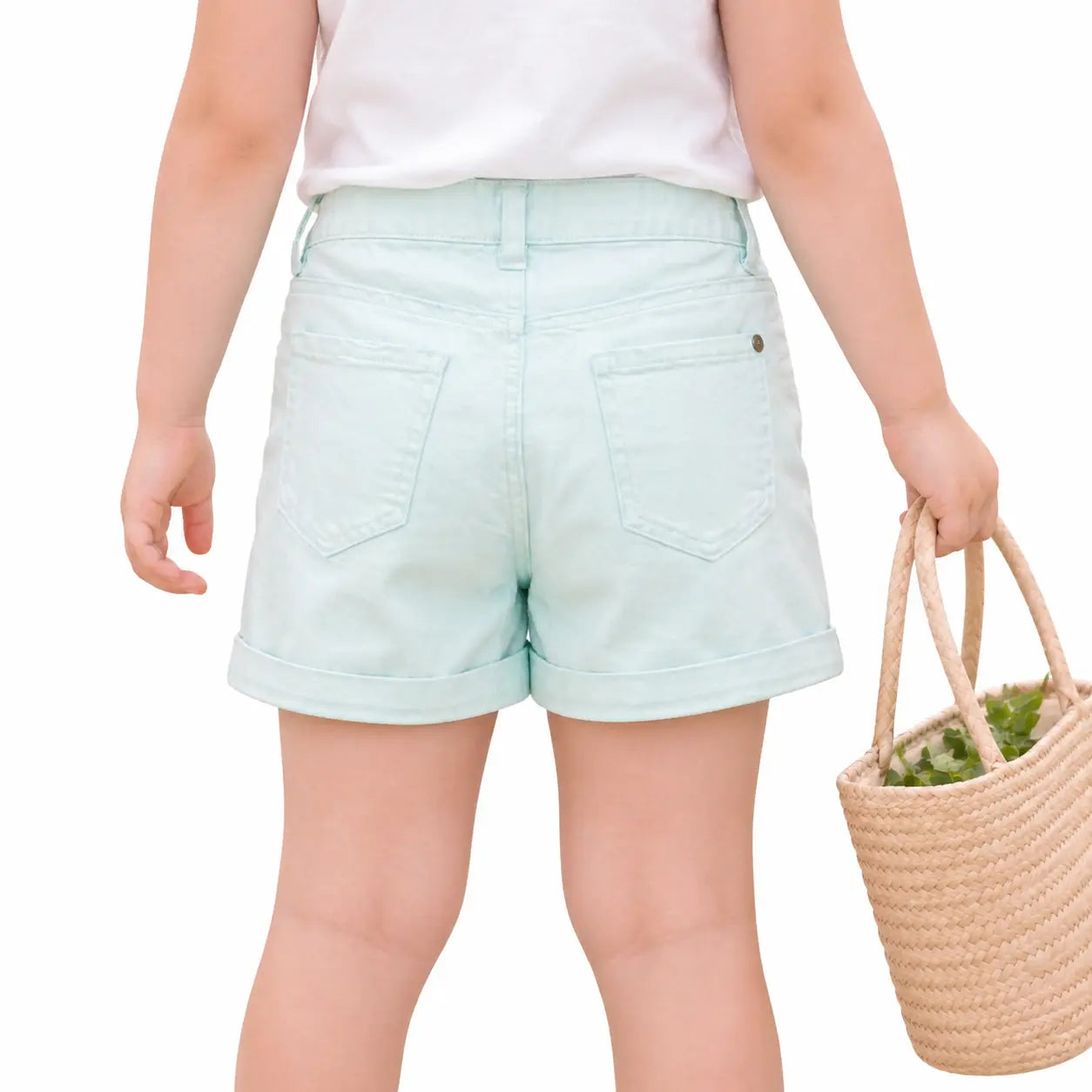 Girls Mint Green Shorts with Lace Pocket Detail BloomUp