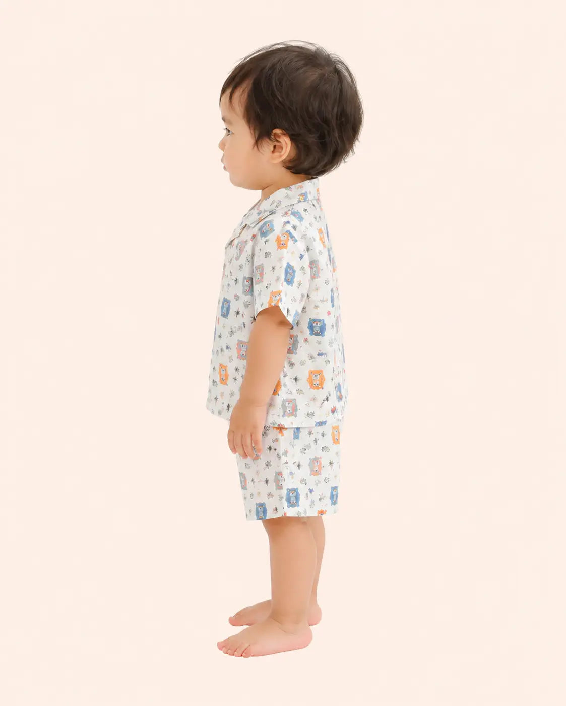 Boys Cartoon Bear Printed Co-ord Set – Soft Cotton Half Sleeve Shirt & Shorts for Toddlers Bloomup