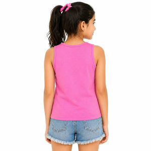 Pink Sweet Adventure Graphic Sleeveless Top for Girls – Soft Cotton Summer Wear Kids Tank Top BloomUp