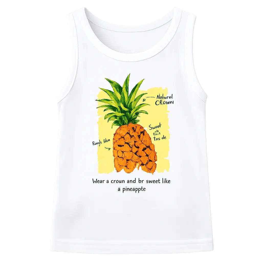White Pineapple Graphic Sleeveless Top for Girls – Soft Cotton Summer Wear Kids Tank Top BloomUp