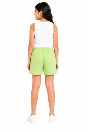 Kids Lime Green “Just Do It!” Printed Cotton Shorts with Contrast Drawstring BloomUp