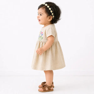 Beige Floral Embroidered Kids Dress – Soft Cotton Summer Wear for Girls BloomUp