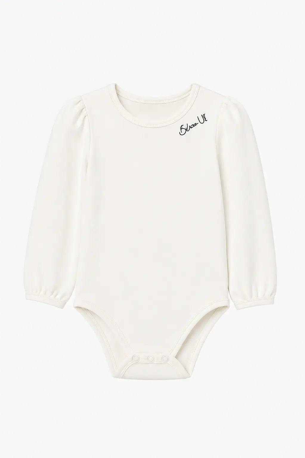 Cream Long Sleeve Baby Bodysuit with Puff Sleeves – Soft Cotton Onesie BloomUp