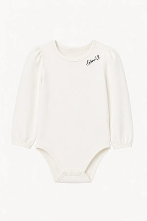 Cream Long Sleeve Baby Bodysuit with Puff Sleeves – Soft Cotton Onesie BloomUp