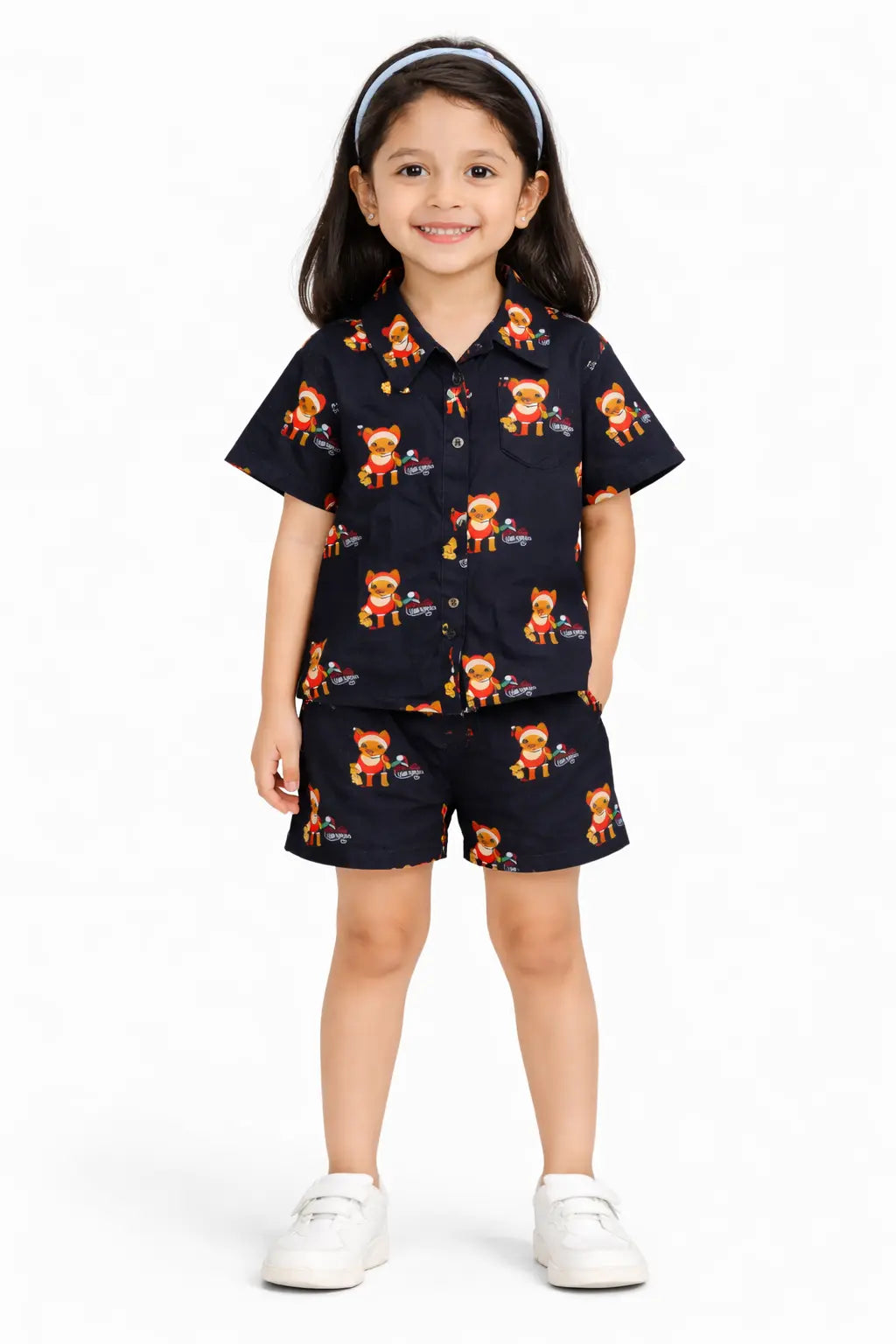 Girls Navy Printed Shirt & Shorts Set – Soft Cotton by Bloomup Bloomup