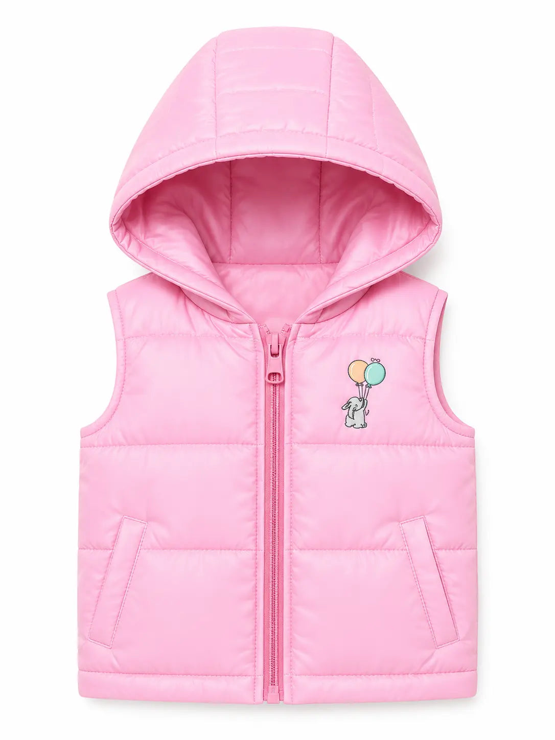 BloomUp Pink Hooded Puffer Vest for Girls – Lightweight Sleeveless Winter Jacket for Kids