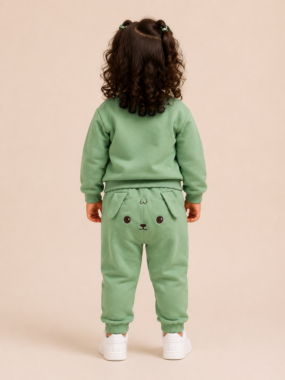 Sage Green Puppy Appliqué Co-ord Set for Kids – Soft Cotton Sweatshirt & Jogger Pants Set BloomUp