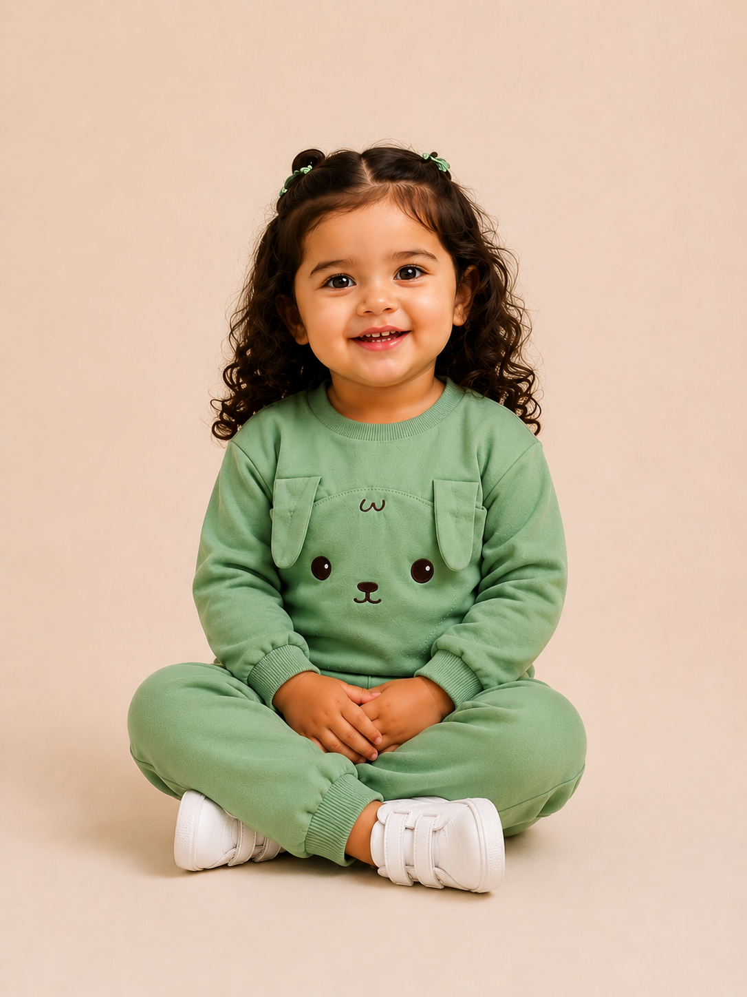 Sage Green Puppy Appliqué Co-ord Set for Kids – Soft Cotton Sweatshirt & Jogger Pants Set BloomUp
