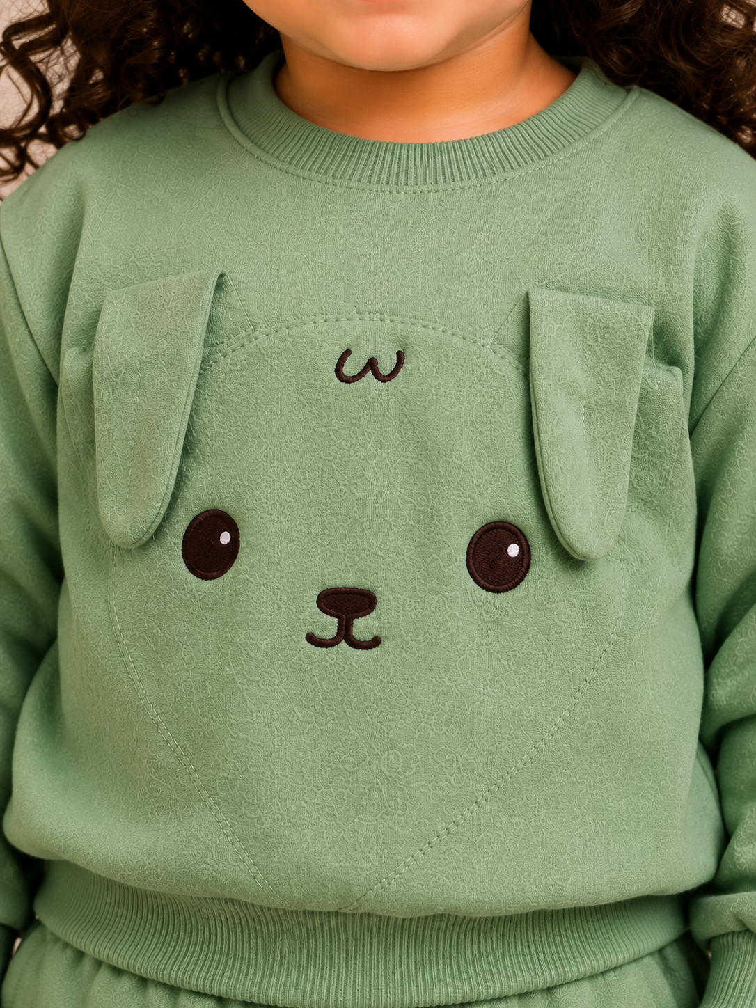 Sage Green Puppy Appliqué Co-ord Set for Kids – Soft Cotton Sweatshirt & Jogger Pants Set BloomUp