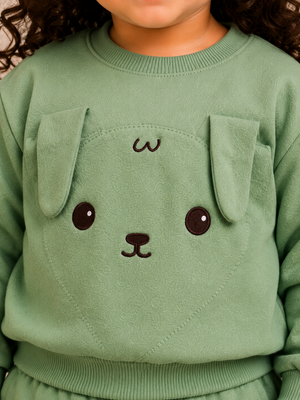 Sage Green Puppy Appliqué Co-ord Set for Kids – Soft Cotton Sweatshirt & Jogger Pants Set BloomUp