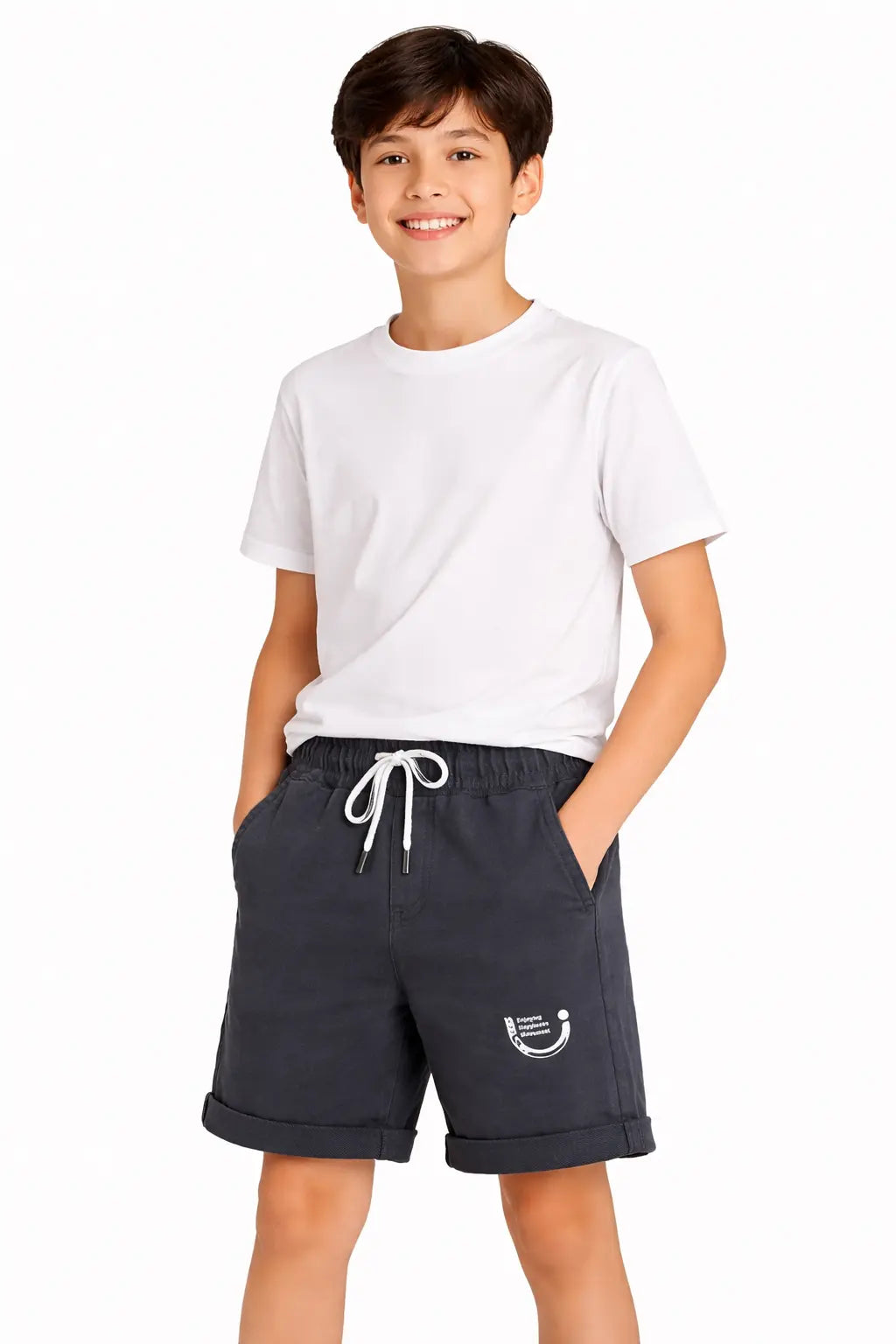 Spark Boys Sports Casual Shorts – Dark Grey Kids Cotton Drawstring Summer Shorts Spark