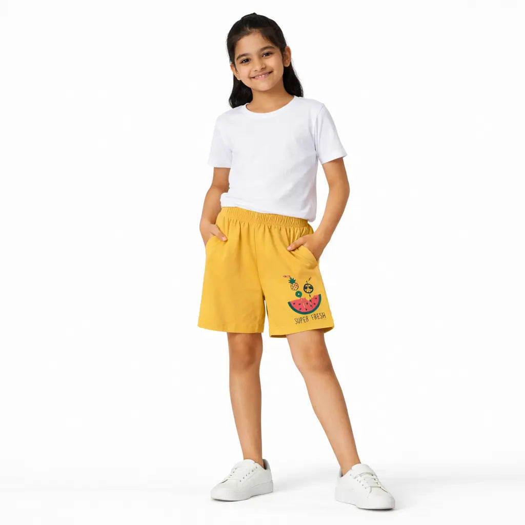 Spark Kids Black Daisy Cotton Shorts | Soft Drawstring Summer Shorts for Boys & Girls | Comfortable Casual Kids Wear Spark