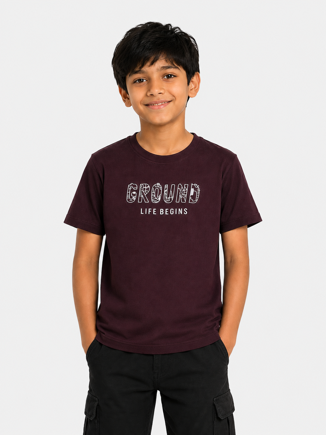 Boys Burgundy Graphic Shirt With Soft Cotton T-Shirt BloomUp