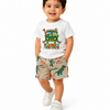 White Summer Paradise T-Shirt & Tropical Dinosaur Print Shorts Set for Boys – Fun Casual Summer Outfit