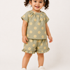 Sage Green Floral Print Top & Frill Shorts Co-ord Set for Girls – Soft Cotton Casual Summer Outfit