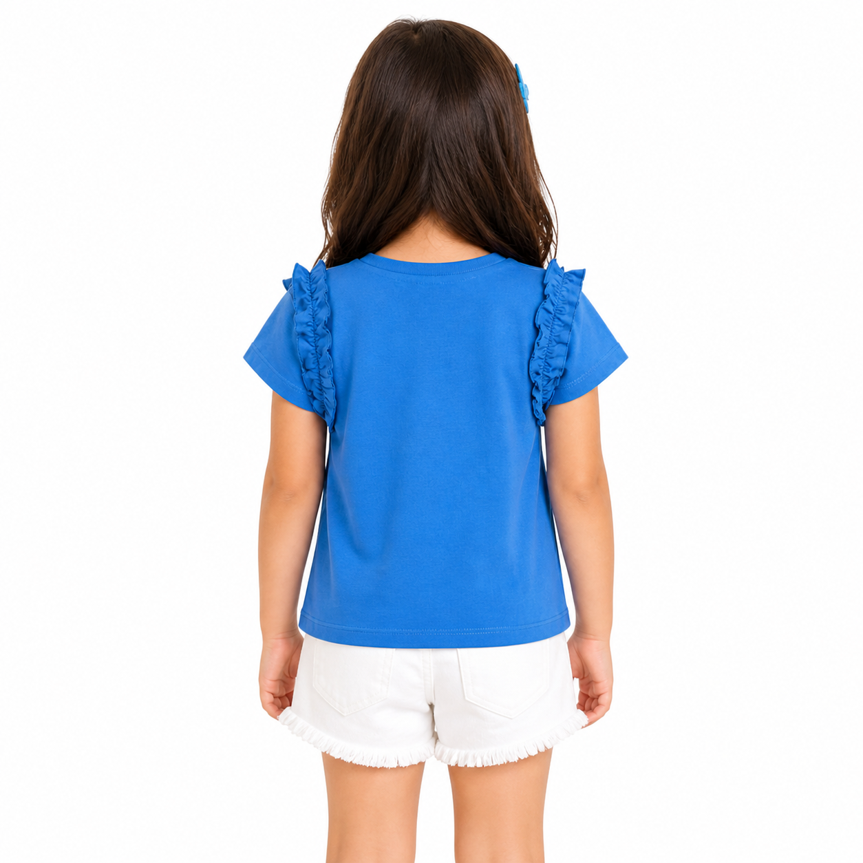 Blue “Love” Graphic Kids T-Shirt – Soft Cotton Ruffle Sleeve Summer Wear for Girls BloomUp