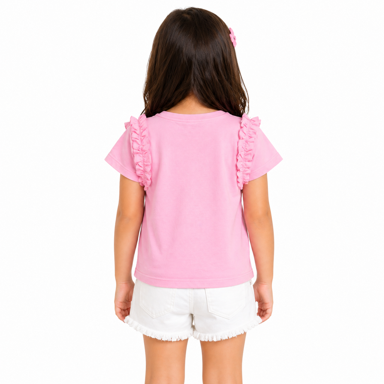 Pink “Love” Graphic Kids T-Shirt – Soft Cotton Ruffle Sleeve Summer Wear for Girls BloomUp