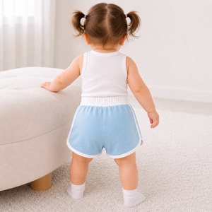 Kids Sky Blue Contrast Trim “Bloom Up” Shorts BloomUp