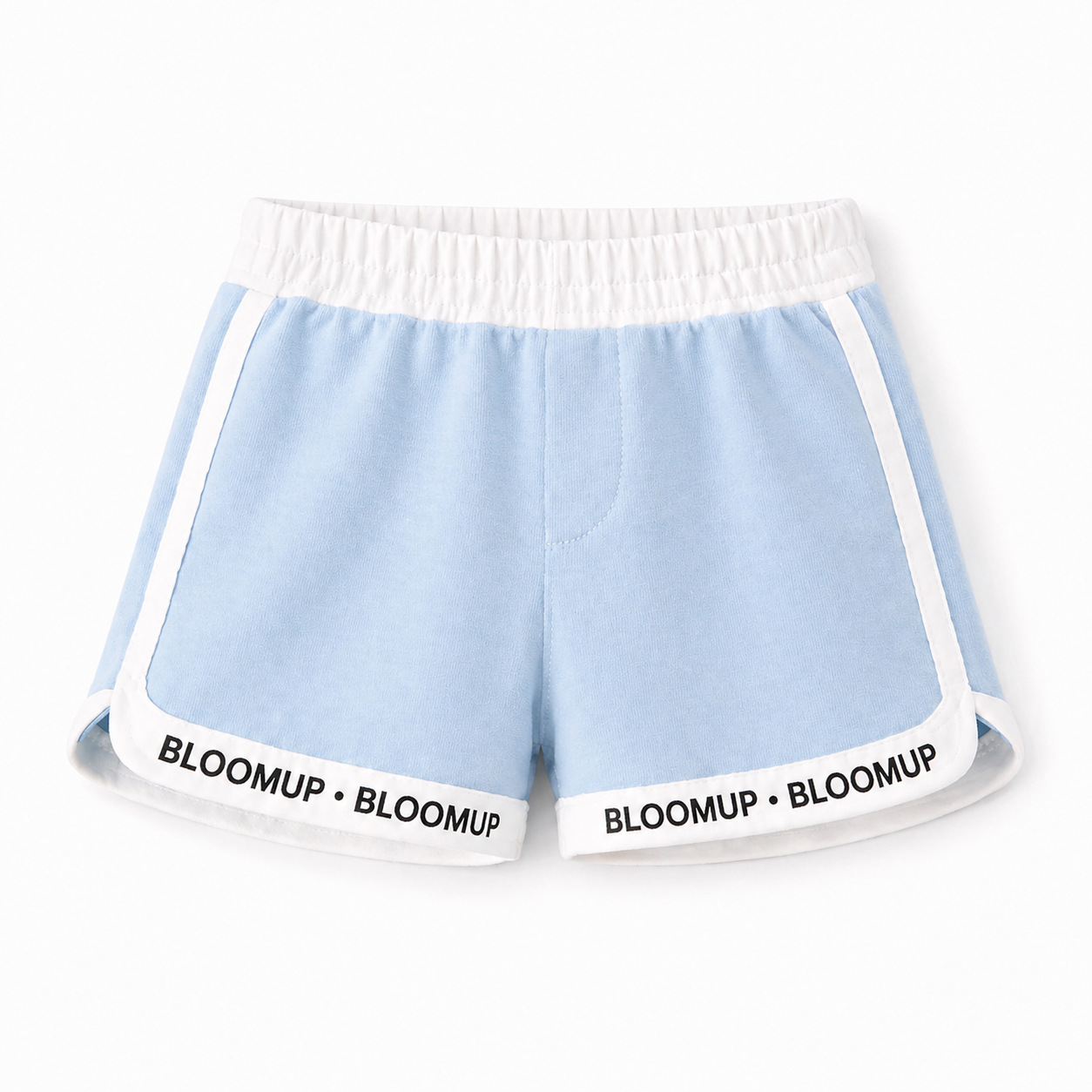 Kids Sky Blue Contrast Trim “Bloom Up” Shorts BloomUp