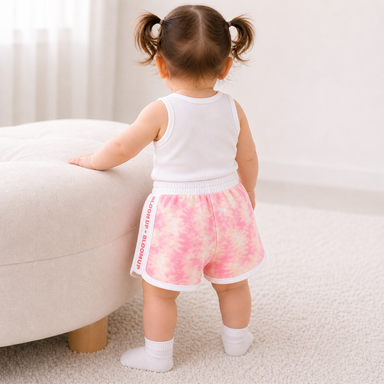 Girls Pink Tie-Dye “Bloom Up” Sporty Shorts BloomUp