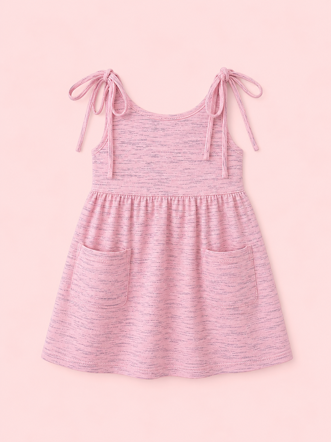 Light Pink Tie-Up Strap Kids Dress – Soft Cotton Summer Wear for Girls BloomUp