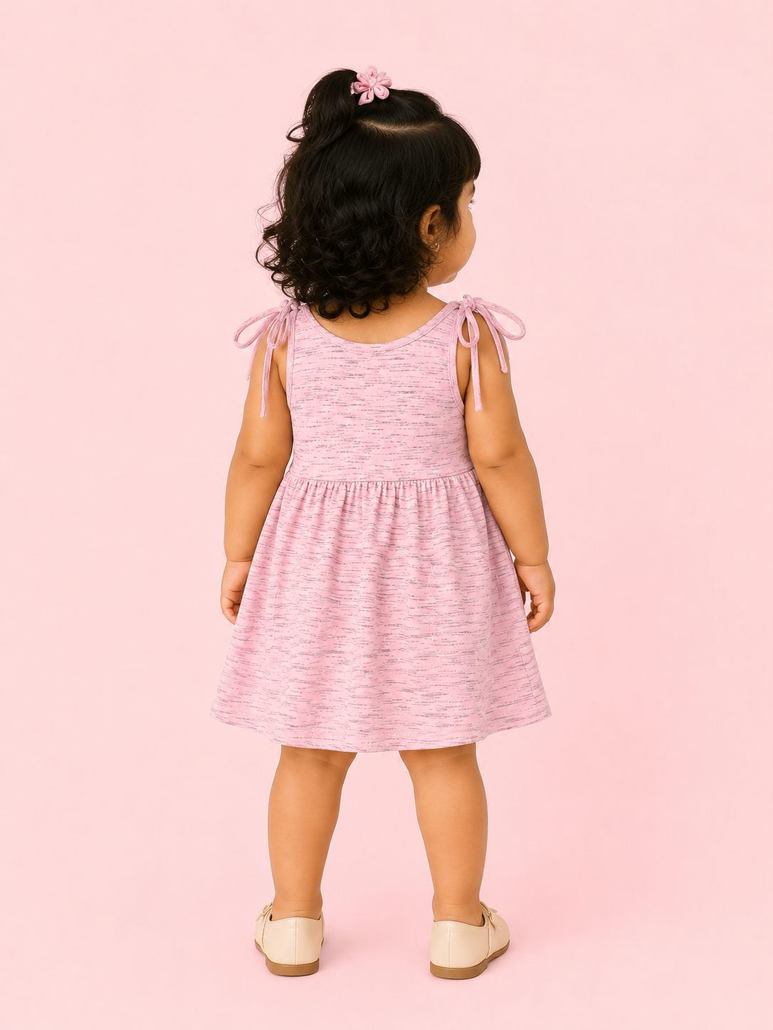 Light Pink Tie-Up Strap Kids Dress – Soft Cotton Summer Wear for Girls BloomUp