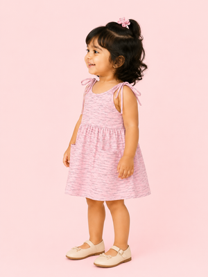 Light Pink Tie-Up Strap Kids Dress – Soft Cotton Summer Wear for Girls BloomUp