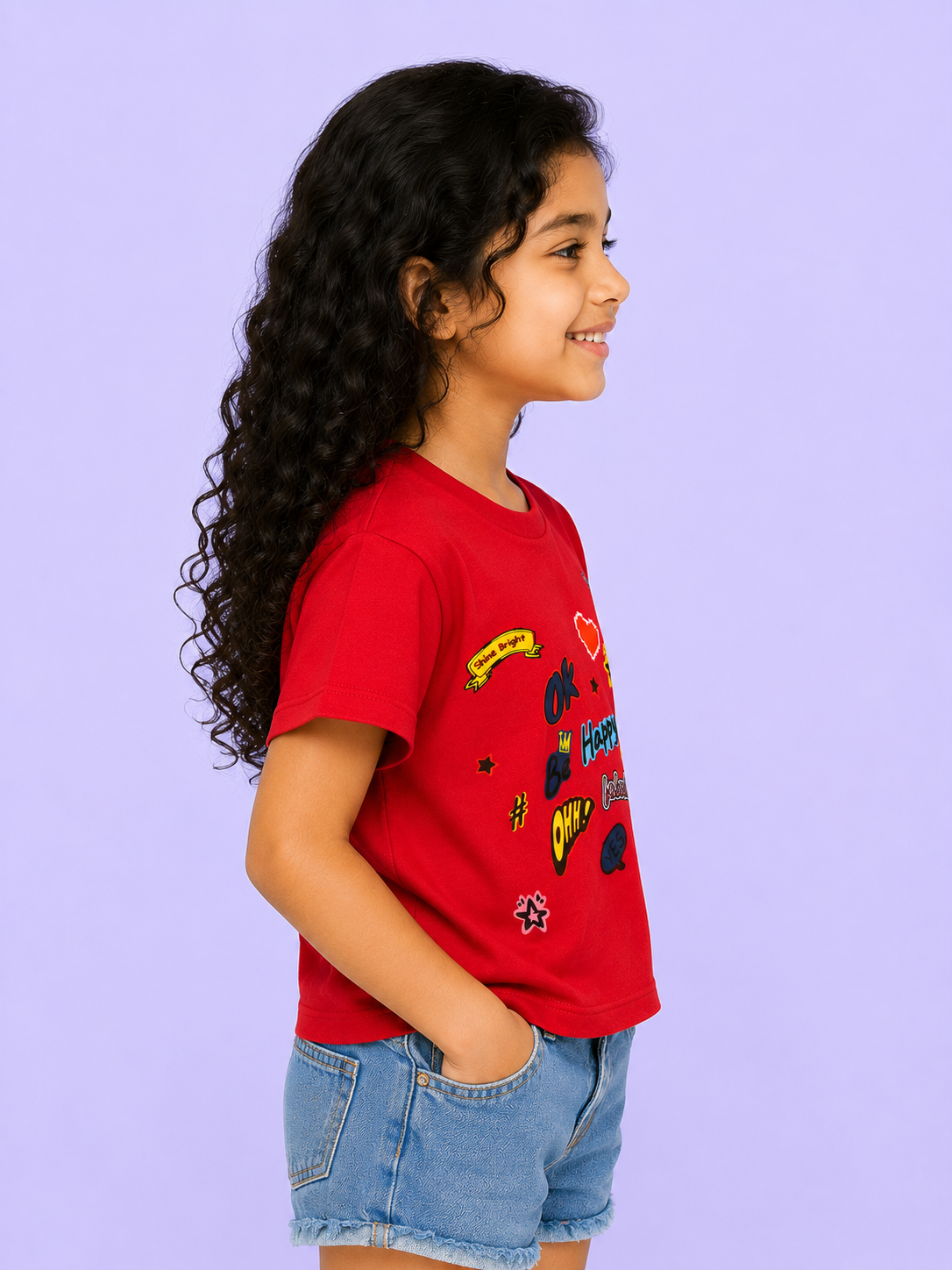 Red Graphic Print Kids T-Shirt – Soft Cotton Summer Wear for Girls BloomUp