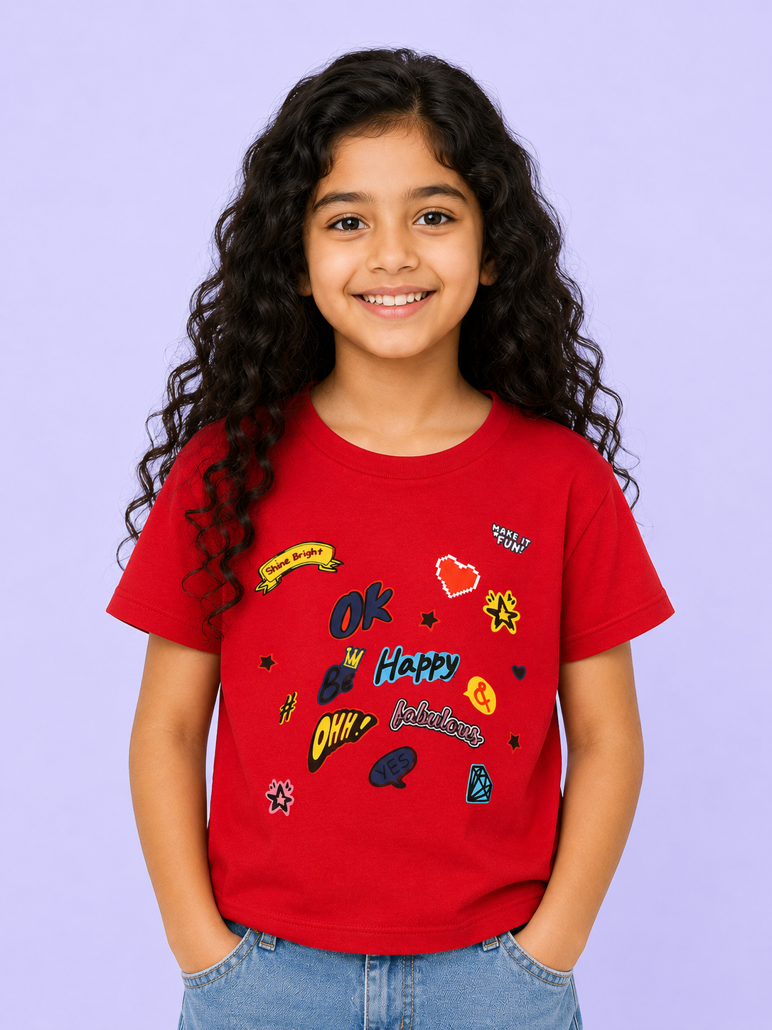 Red Graphic Print Kids T-Shirt – Soft Cotton Summer Wear for Girls BloomUp