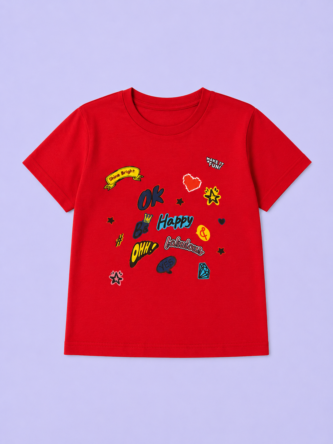 Red Graphic Print Kids T-Shirt – Soft Cotton Summer Wear for Girls BloomUp