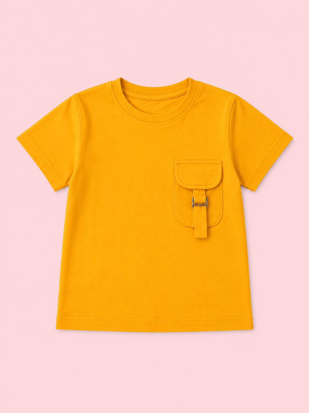 Yellow Pocket Detail T-Shirt for Kids – Soft Cotton Summer Wear Boys & Girls BloomUp