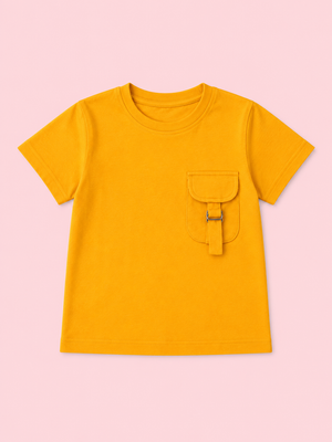 Yellow Pocket Detail T-Shirt for Kids – Soft Cotton Summer Wear Boys & Girls BloomUp