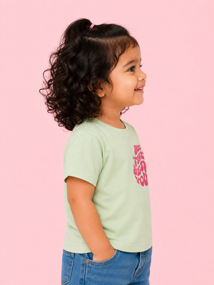 Lime Green Motivational Graphic Kids T-Shirt – Soft Cotton Summer Wear for Girls BloomUp