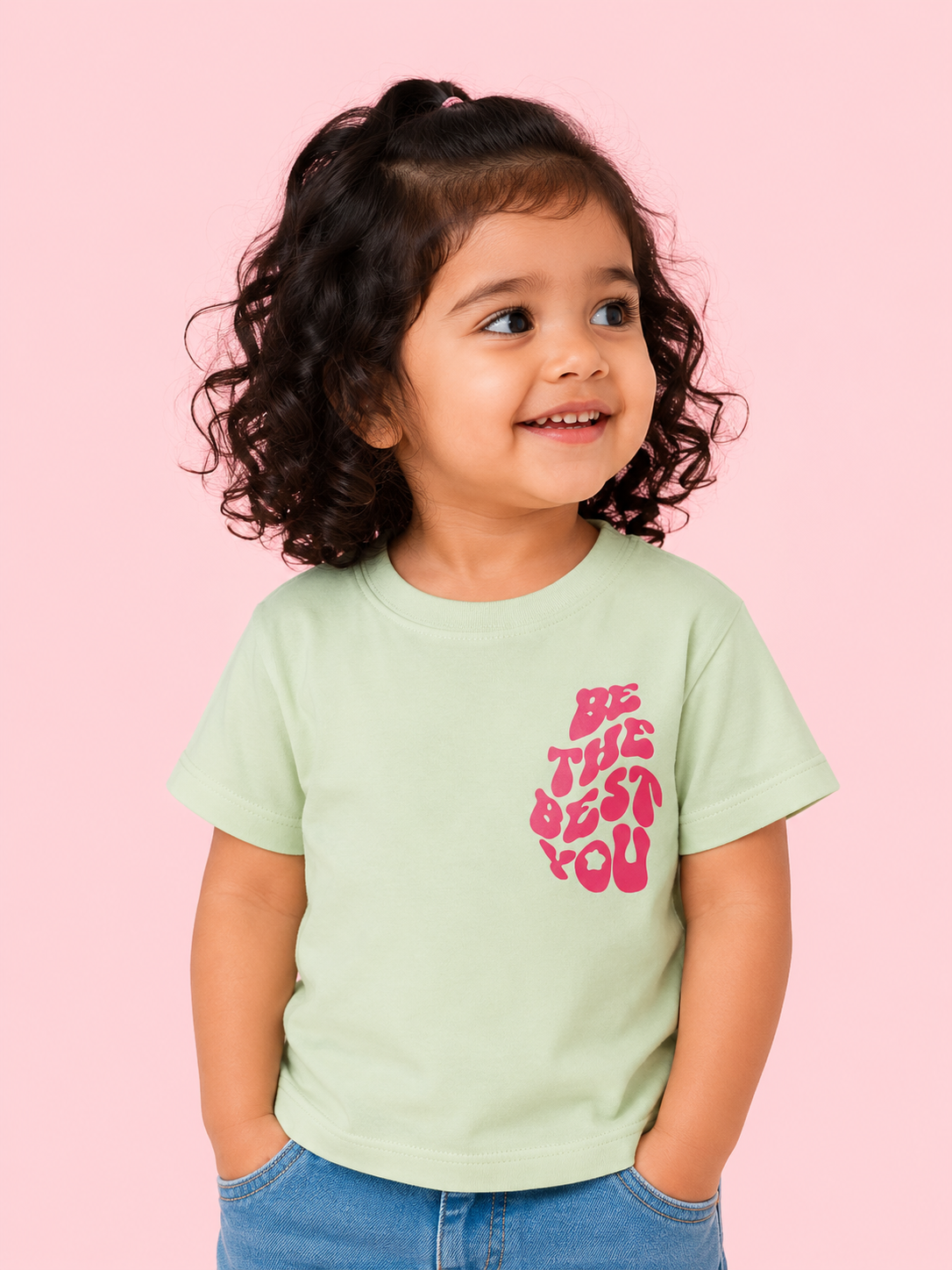 Lime Green Motivational Graphic Kids T-Shirt – Soft Cotton Summer Wear for Girls BloomUp