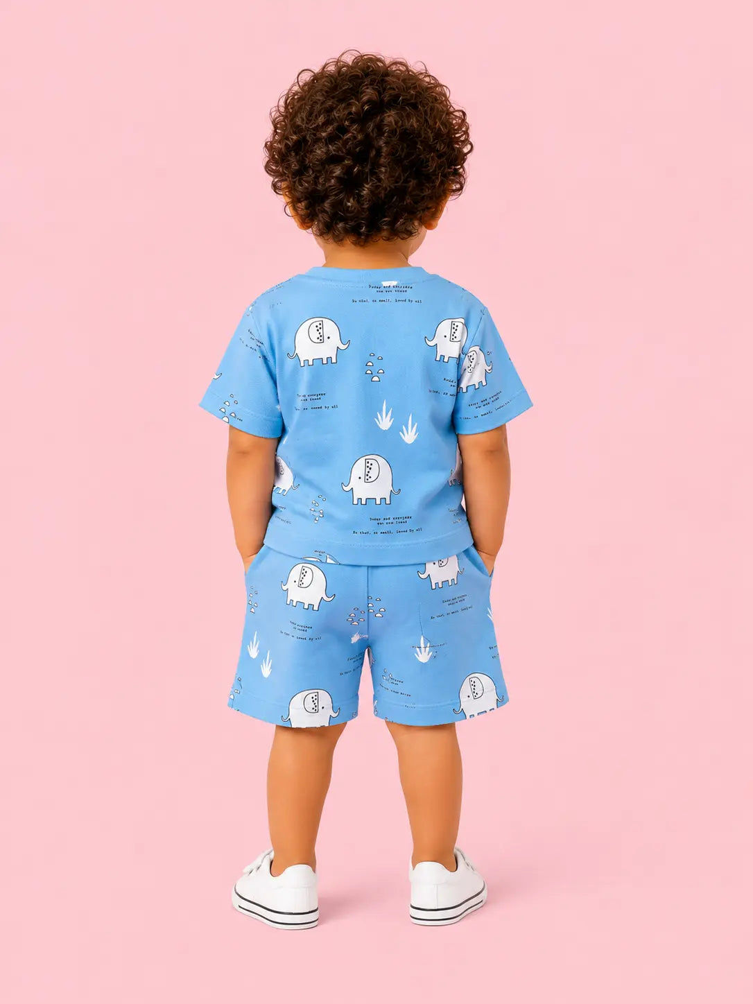 BloomUp Blue Elephant Print Kids Co-ord Set – Soft Cotton Summer Wear for Boys