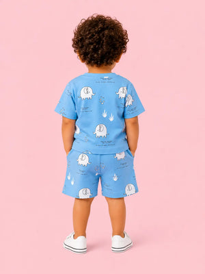 BloomUp Blue Elephant Print Kids Co-ord Set – Soft Cotton Summer Wear for Boys