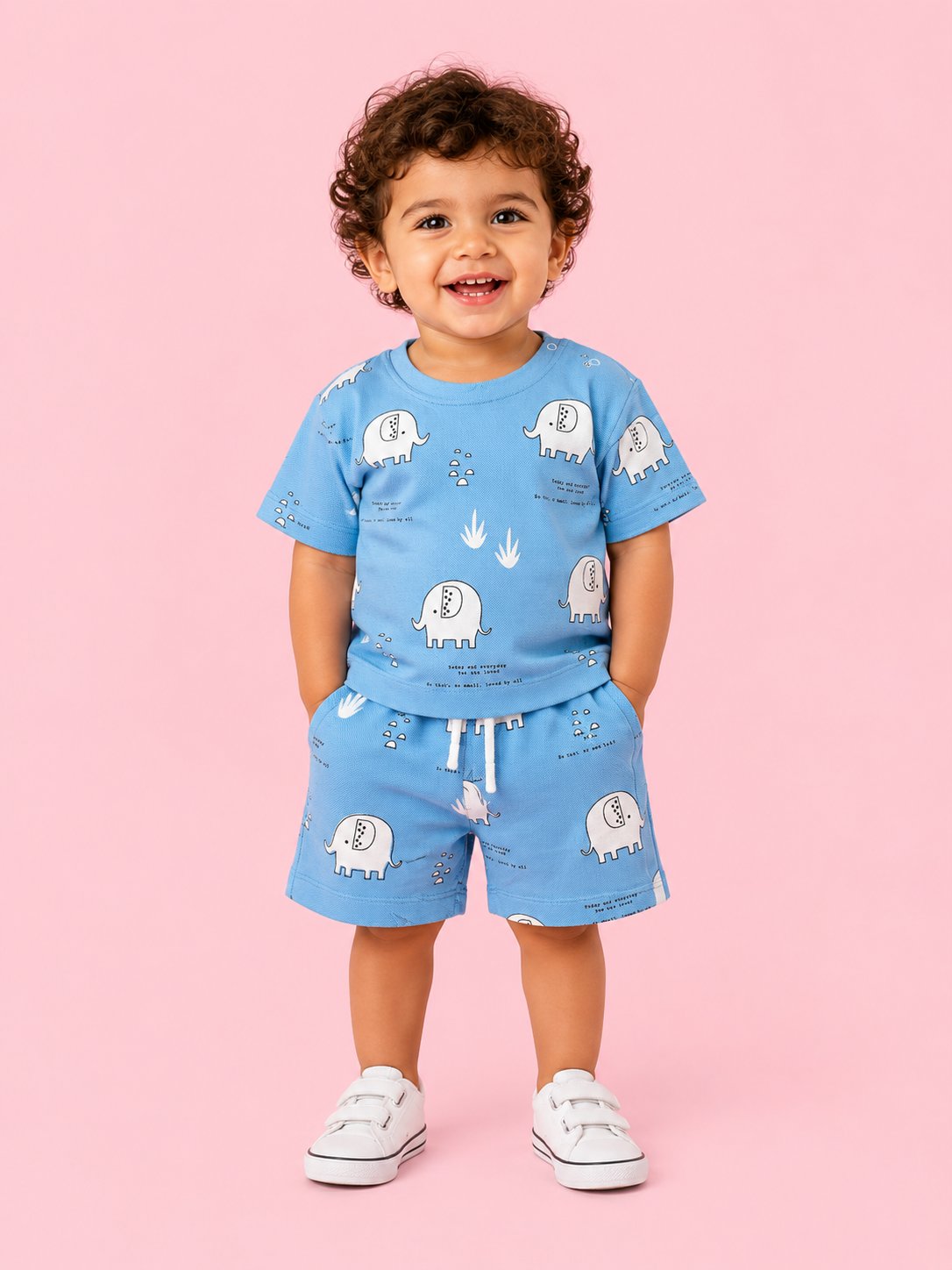 Blue Elephant Print Kids Co-ord Set – Soft Cotton Summer Wear for Boys BloomUp