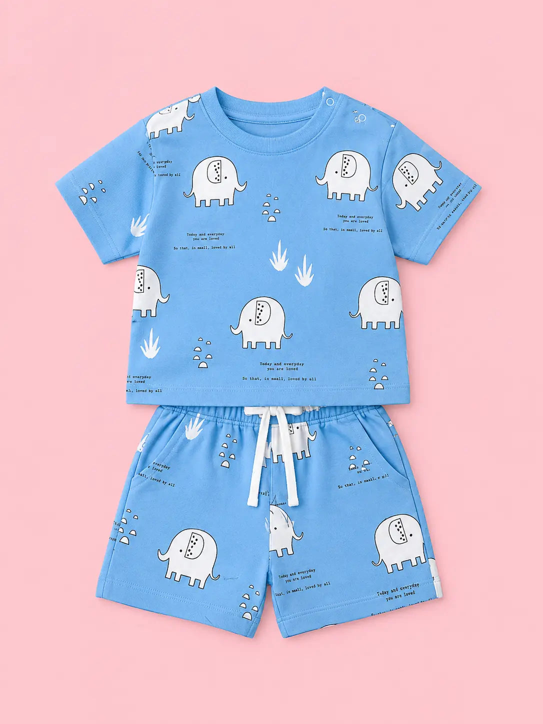 BloomUp Blue Elephant Print Kids Co-ord Set – Soft Cotton Summer Wear for Boys