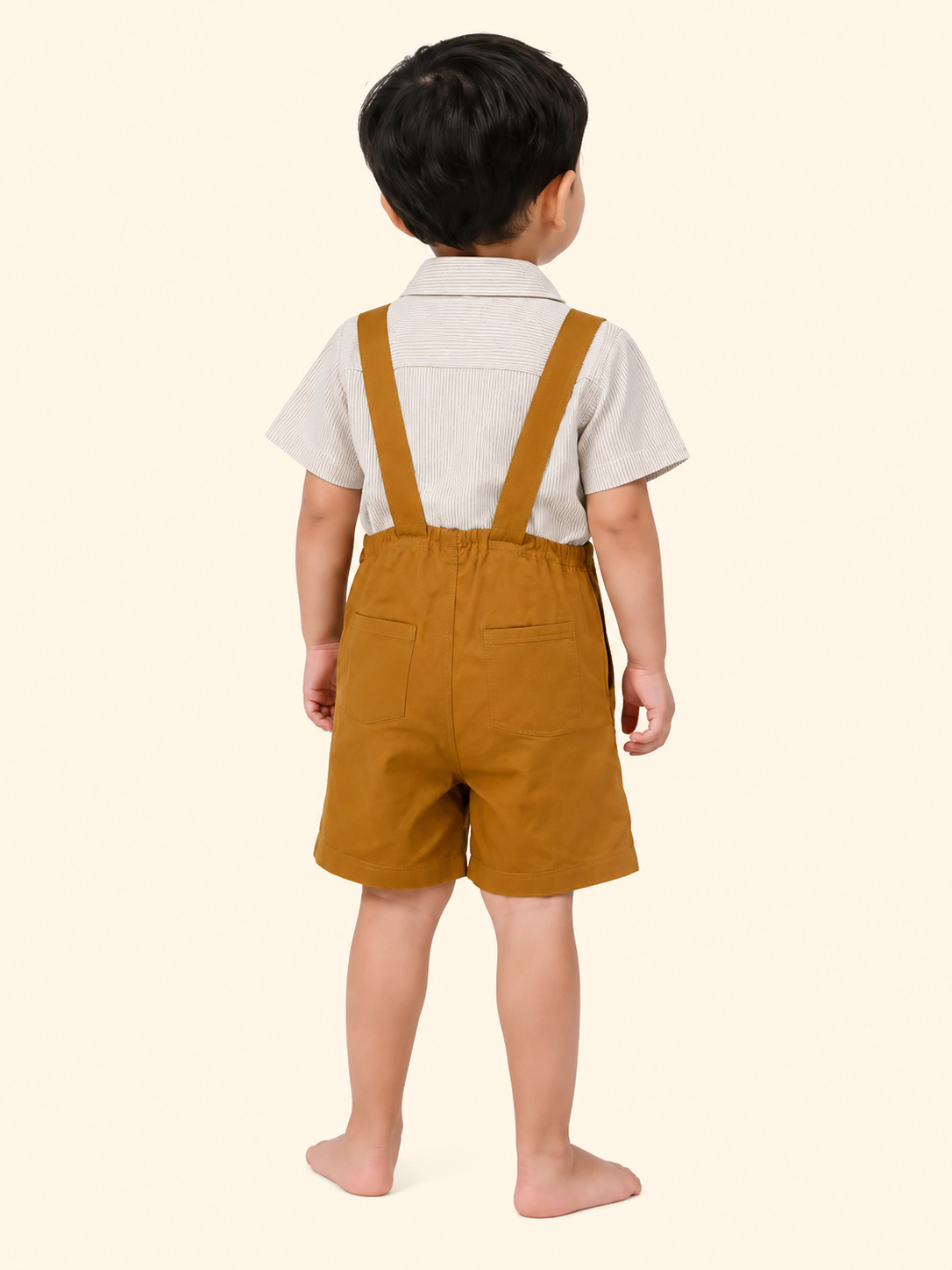 Toffee Suspender Shorts with Striped Shirt Kids Co-ord Set – Soft Cotton Summer Outfit for Boys BloomUp